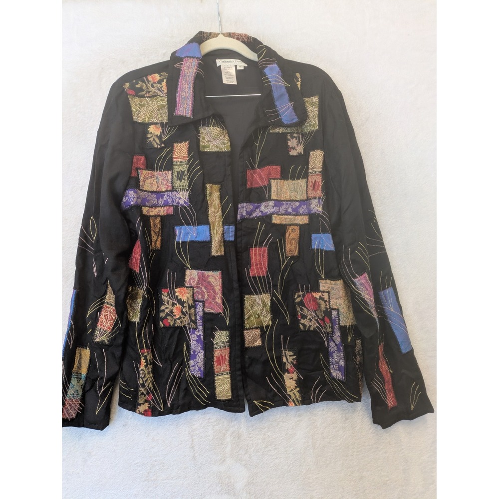 Coldwater Creek Jacket Women's M Black Patchwork Embroidered Bohemian